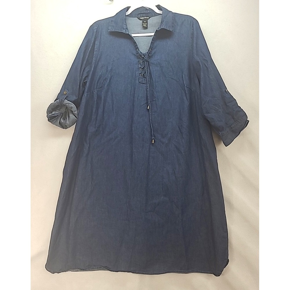 Millenium 2X Dk Blue Chambray Dress 3/4 Roll‎ Tab Sleeve